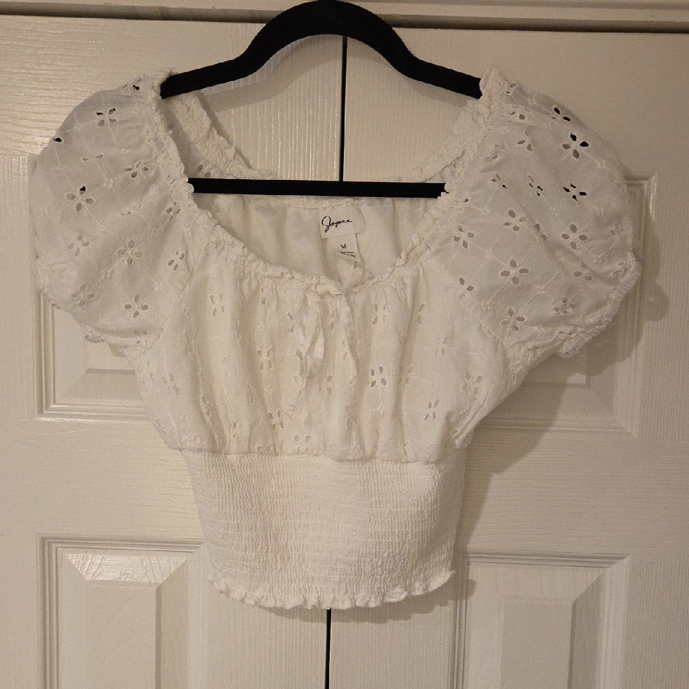 Japna White Eyelet Blouse with Puff Sleeves